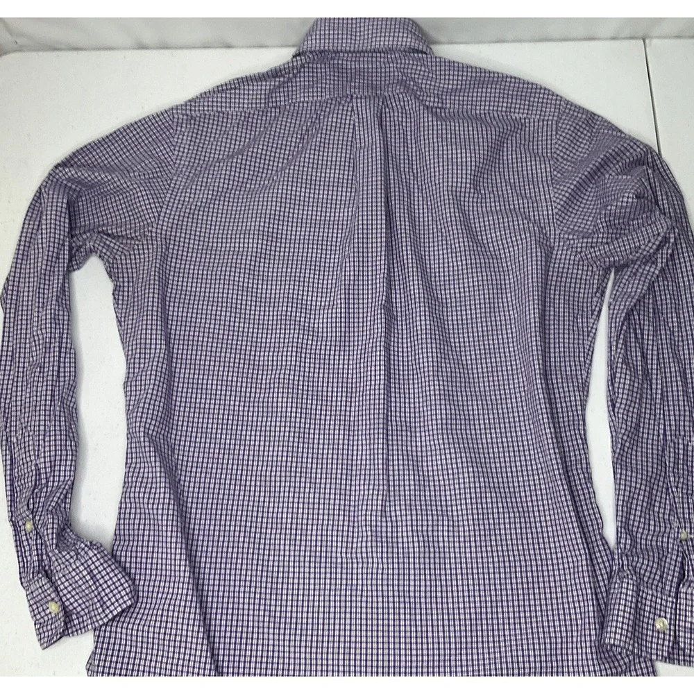 Polo Ralph Lauren Shirt Men Sz 15.5 Button Front Plaid Purple Long Sleeve Pony